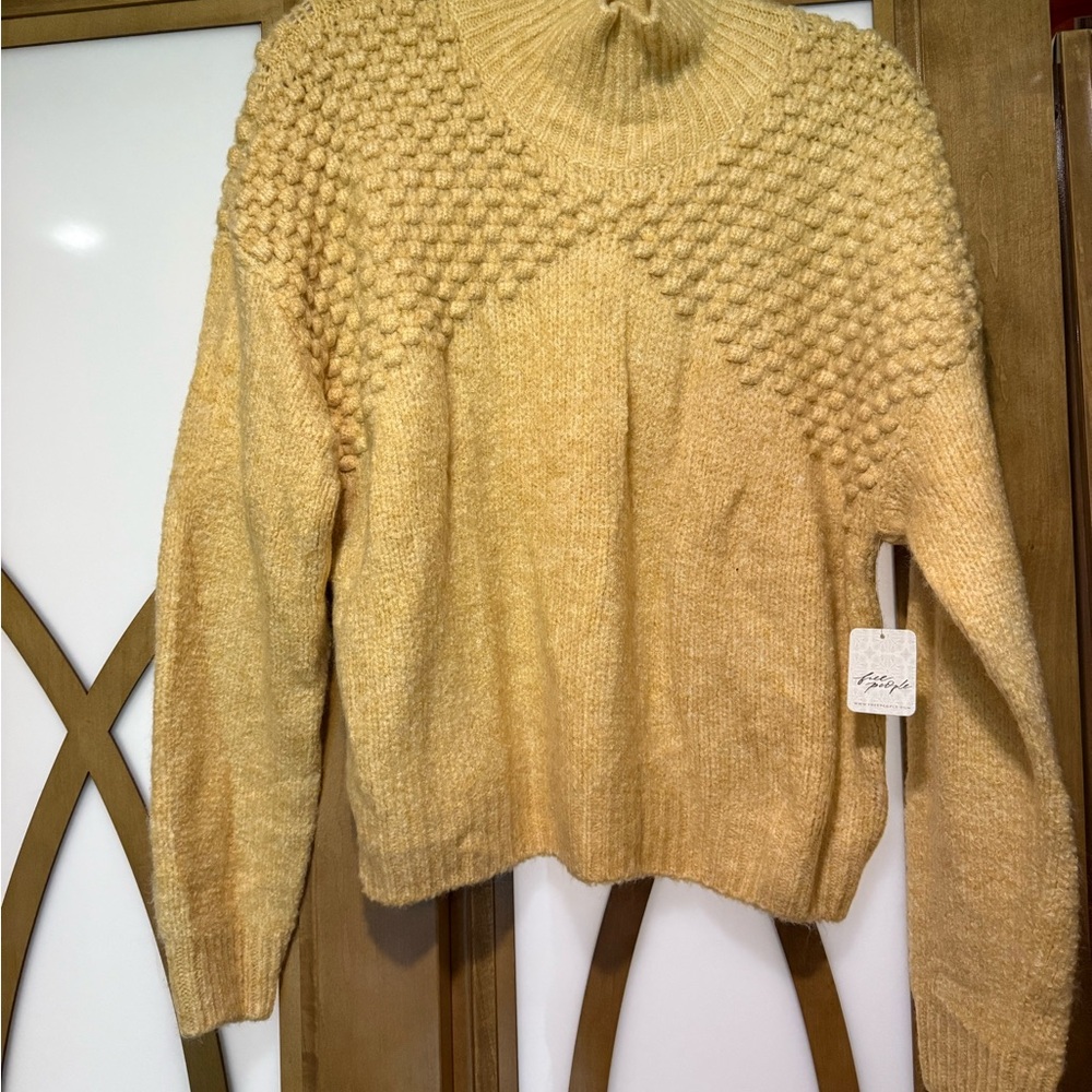 Free People Yellow Cowl Neck Sweater with Chunky Knit